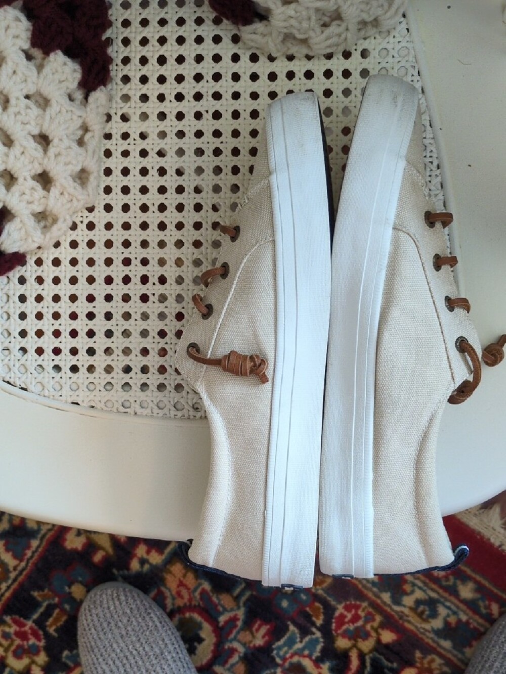 Sperry Cream Canvas Sneakers with Brown Laces - Picture 2 of 6